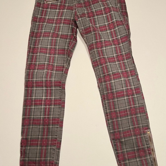 Current Elliott The Soho Zip Stiletto Skinny Jeans In Red Gray Plaid Size 26/0 - Picture 8 of 8